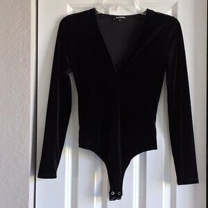 EXPRESS Long Sleeve Black Velvet Bodysuit Women's Size XS